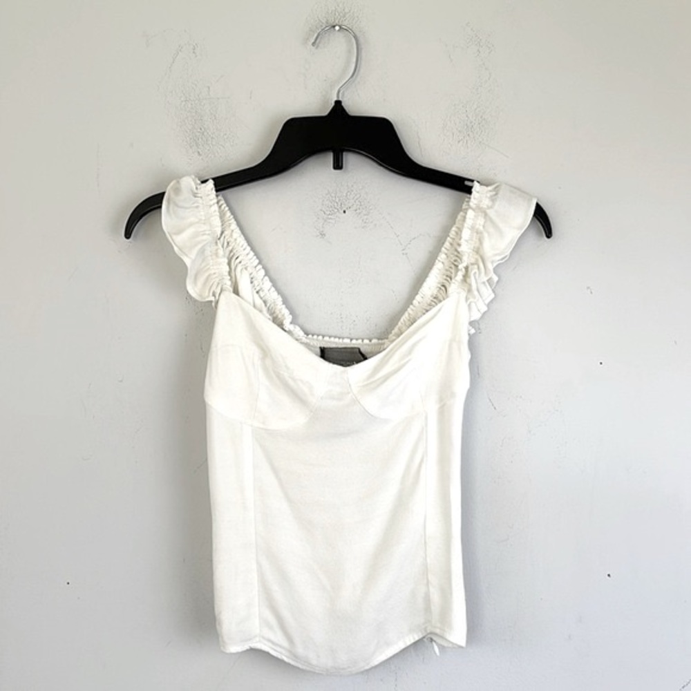 Reformation White Ruffle Crop Top